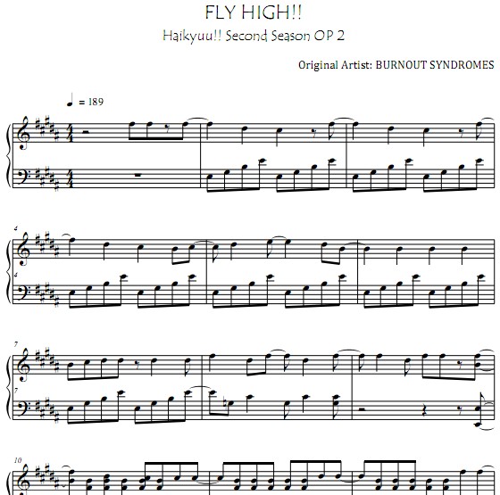 Haikyuu!!排球少年第二季FLY HIGH!!钢琴谱