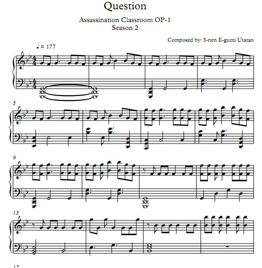 暗杀教室第二季Question钢琴谱