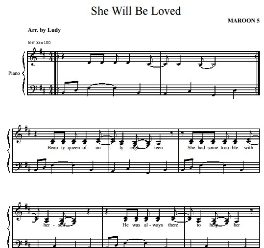Maroon 5 – She Will Be Loved钢琴谱