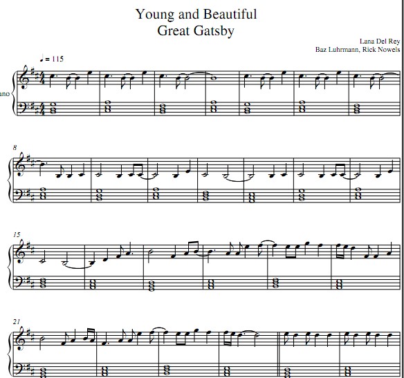Lana Del Rey — Young and Beautiful钢琴谱