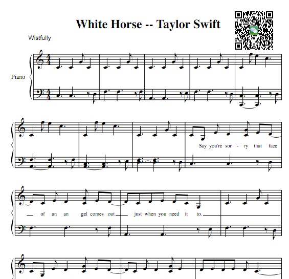 Taylor Swift -- white horse钢琴谱
