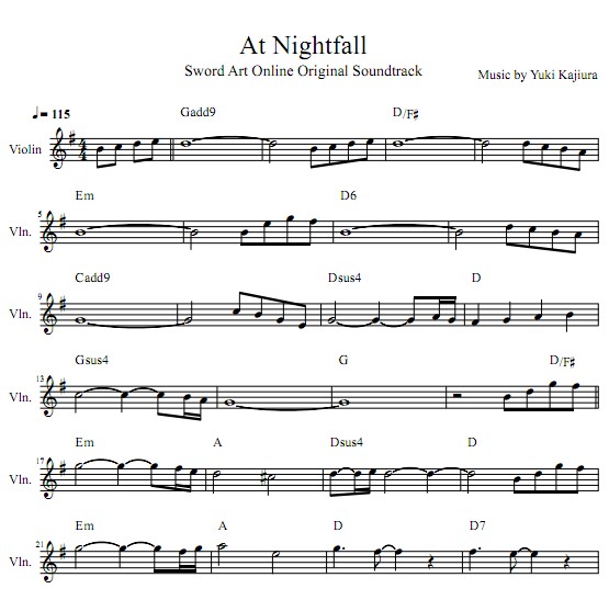 刀剑神域小提琴谱 At Nightfall