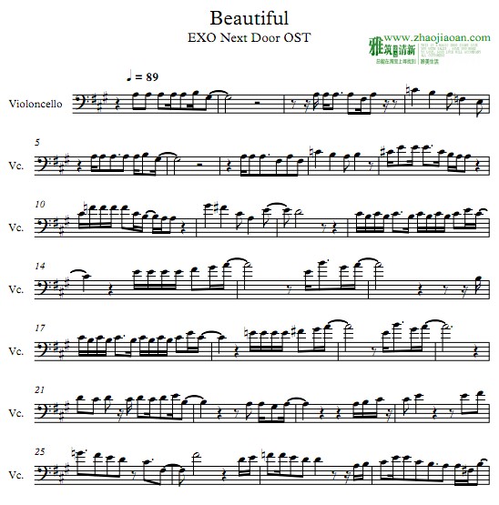 边伯贤 - Beautiful大提琴谱