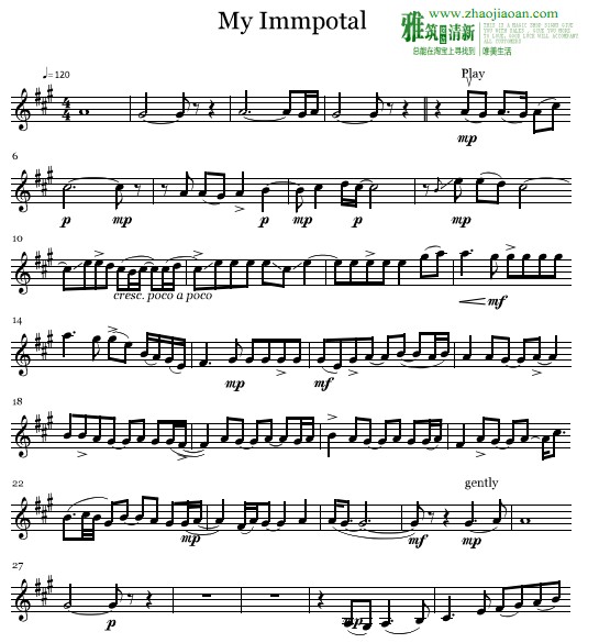 Lindsey Stirling - My Immpotal小提琴谱