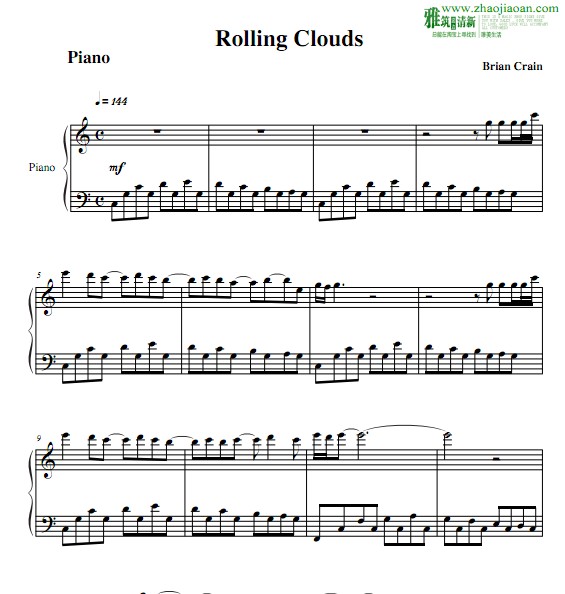brian Crain rolling clouds钢琴谱