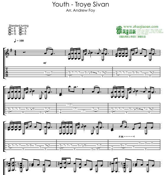 Andrew Foy版  Youth指弹吉他谱