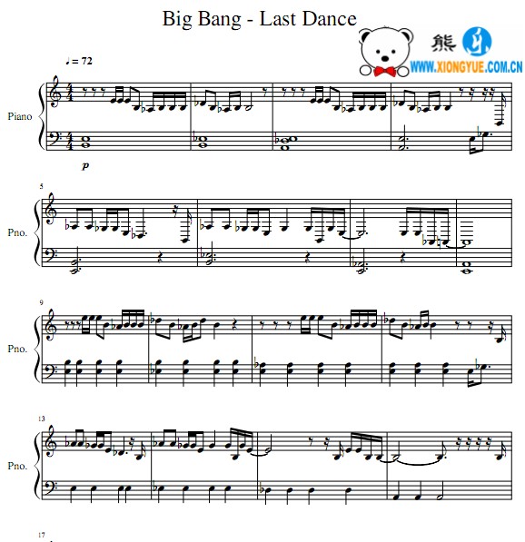 Big Bang (빅뱅) - Last Dance钢琴谱
