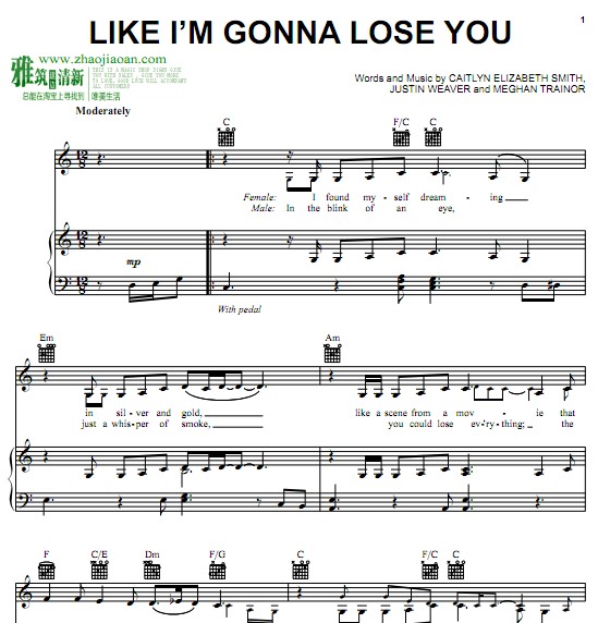 Like I’m Gonna Lose You钢琴弹唱谱