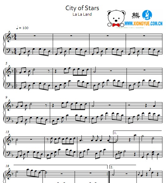 city of stars钢琴谱 简单版 弹奏教程视频