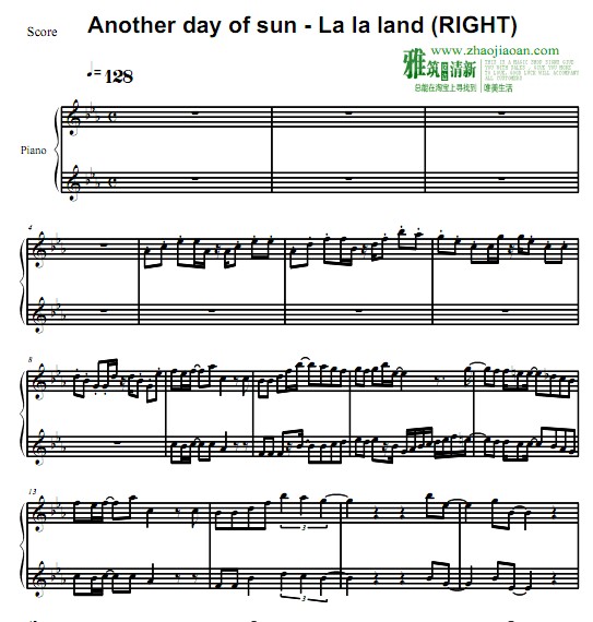 la la land - another day of sun钢琴二重奏谱