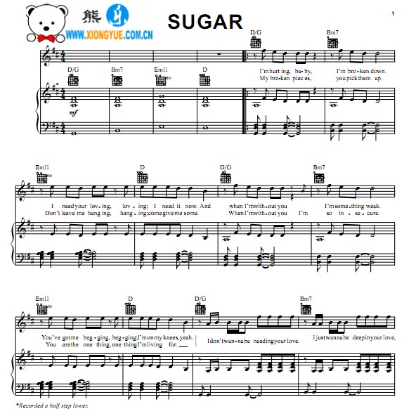 sugar钢琴伴奏谱