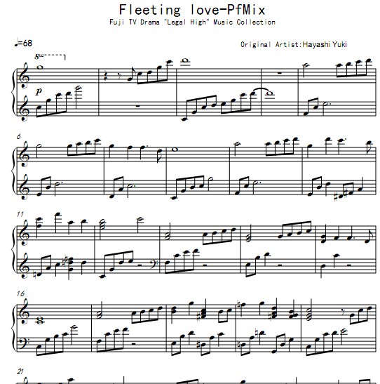 Legal High钢琴谱  Fleeting love-PfMix