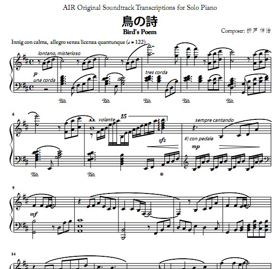 AIR鳥の詩 Tori No Uta钢琴谱
