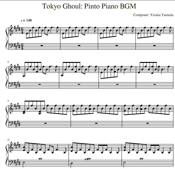 东京食尸鬼Tokyo Ghoul: Pinto Piano BGM钢琴谱