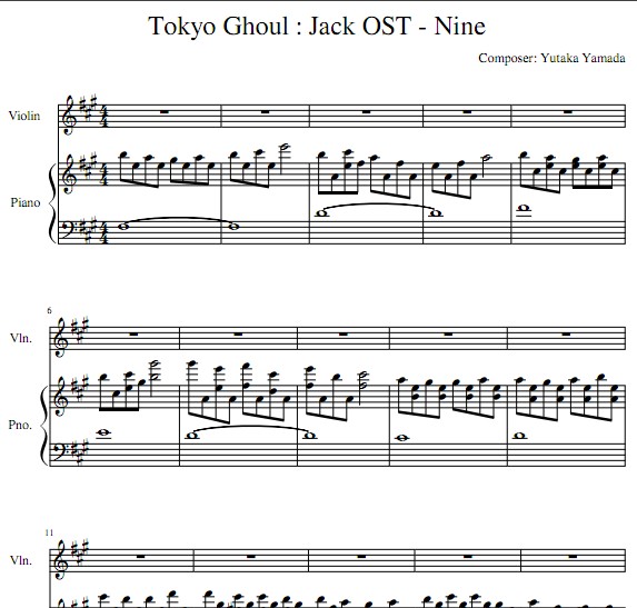 东京食尸鬼Tokyo Ghoul Jack OST - Nine钢琴谱