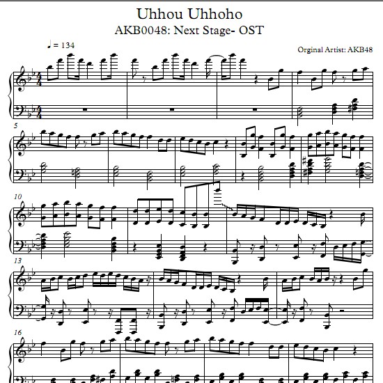 AKB0048 Next Stage Uhho Uhhoho 钢琴谱