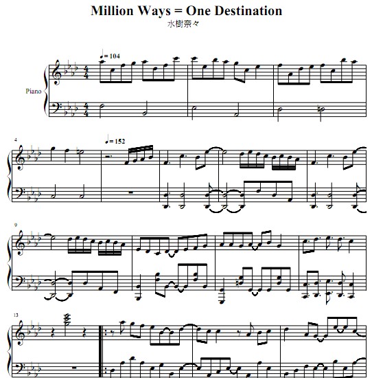 乖离性百万亚瑟王Million Ways＝One Destination钢琴谱
