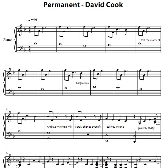 David Cook - Permanent钢琴谱