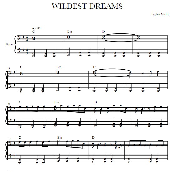 Taylor swift - Wildest Dreams钢琴谱