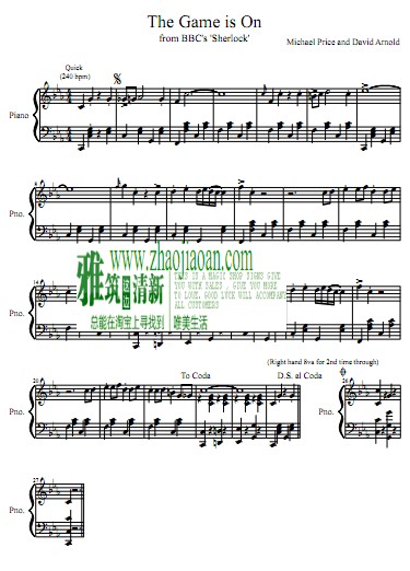 神探夏洛克the game is on钢琴谱