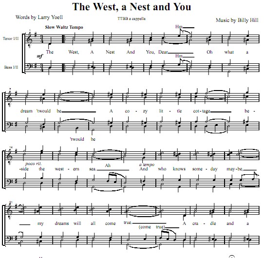 男生无伴奏合唱谱 The West, a Nest and You