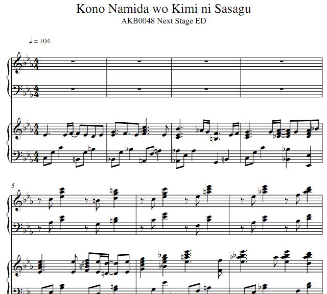   AKB0048 Next Stage (Ending) - Kono Namida wo Kimi ni Sasagu钢琴二重奏谱