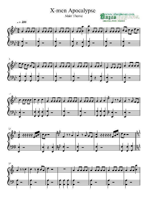 X战警：天启主题曲钢琴谱
