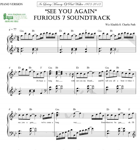 See You Again钢琴谱