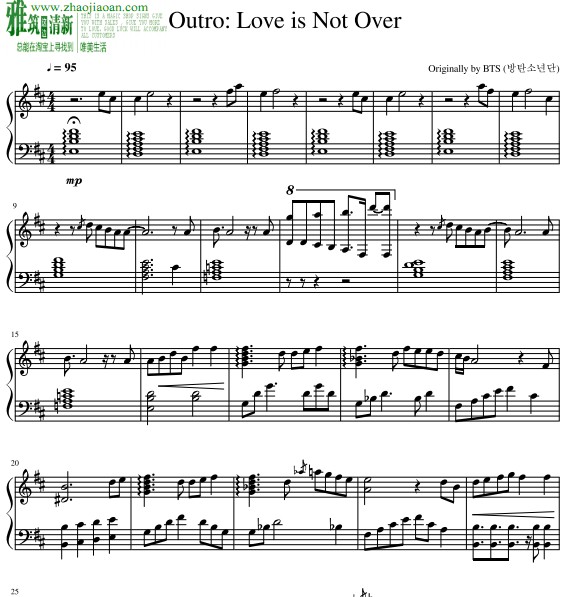 BTS Love Is Not Over (Outro) 钢琴谱