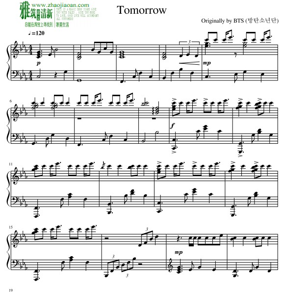 BTS Tomorrow钢琴谱