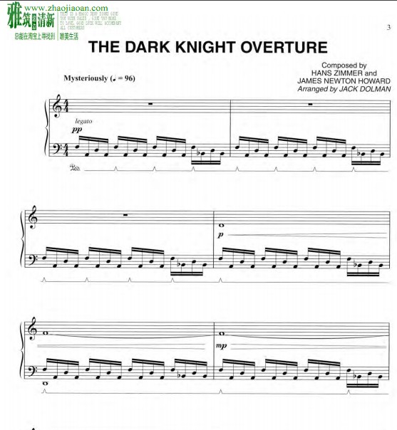 蝙蝠侠前传黑暗骑士崛起 the dark knight overture钢琴独奏谱