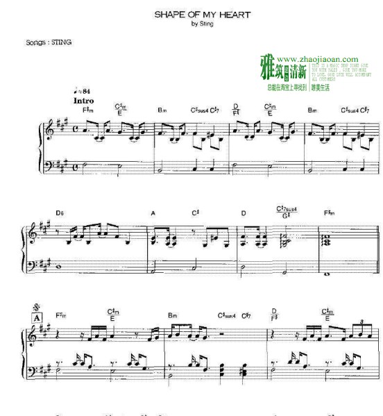 Sting- Shape of my heart钢琴谱