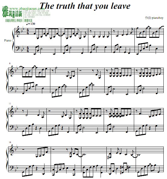 Pianoboy The truth that you leave钢琴谱