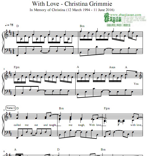 Christina Grimmie – With Love钢琴谱