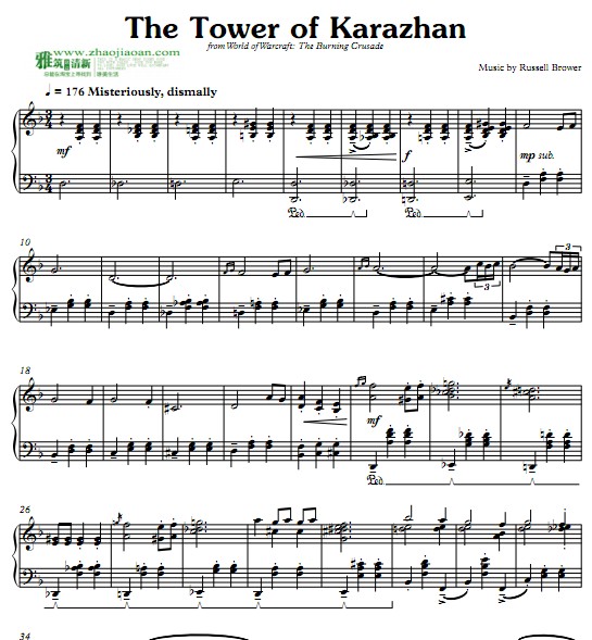 魔兽世界 The Tower of Karazhan钢琴谱