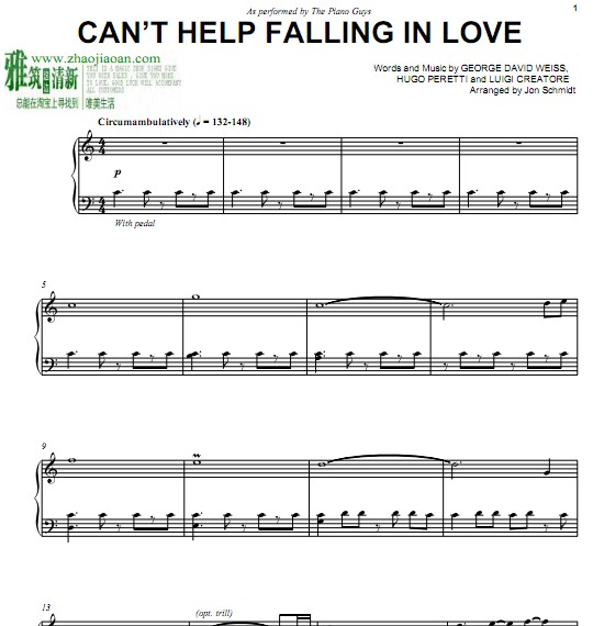 The Piano Guys  Can't Help Falling In Love钢琴谱