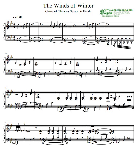 权利的游戏 The Winds of Winter钢琴谱