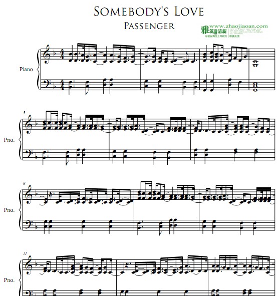 Passenger  Somebody’s Love钢琴谱