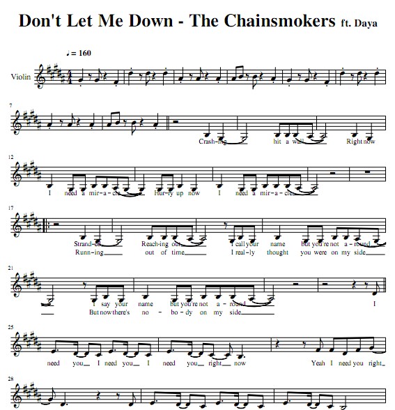 The Chainsmokers -  Don't Let Me Down小提琴谱