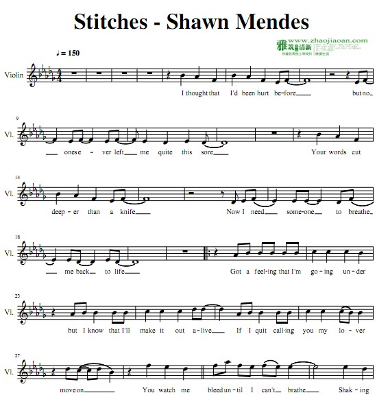 Shawn Mendes Stitches小提琴谱