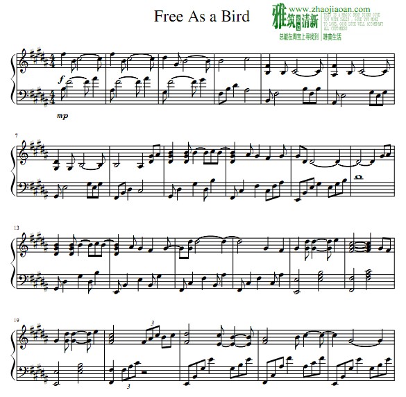 Free As a Bird钢琴谱