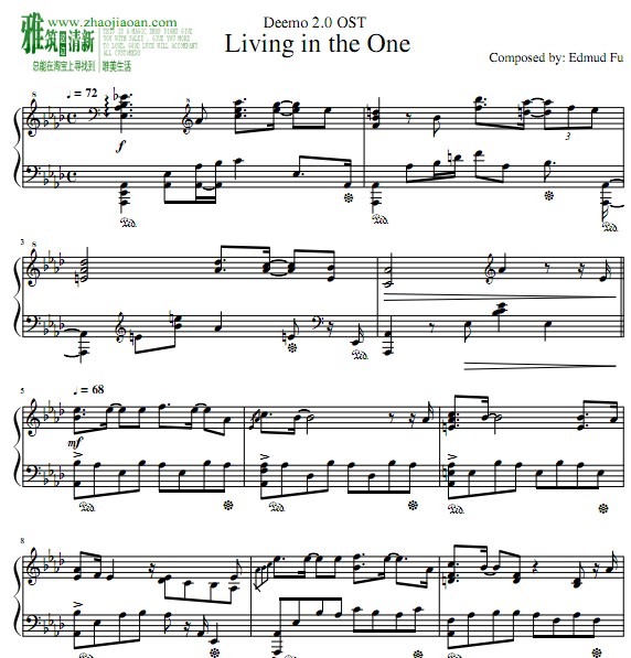 deemo Living In The One钢琴