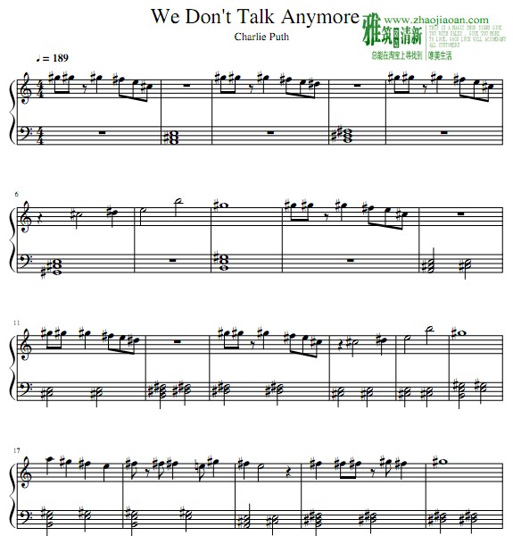 Charlie Puth - we don't talk anymore钢琴谱