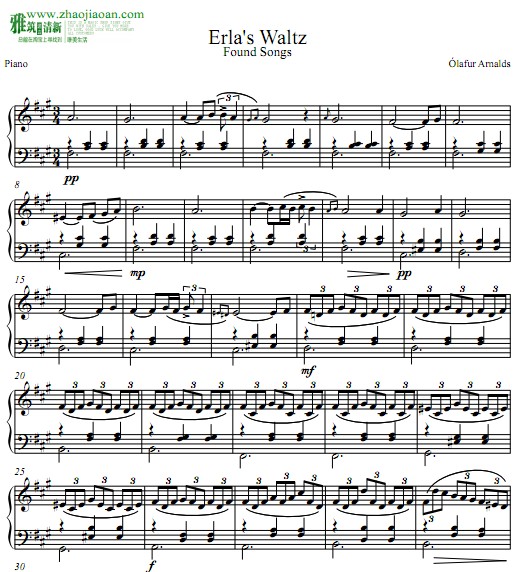 Ólafur Arnalds — Erla’s Waltz钢琴谱