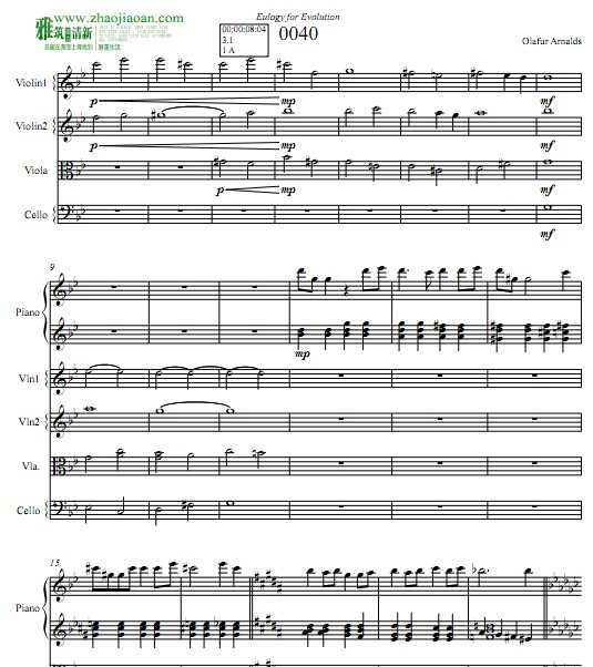 Ólafur Arnalds 0040乐谱 钢琴弦乐四重奏谱