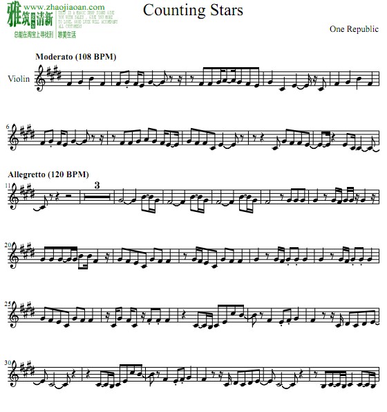 One Republic Counting Stars小提琴谱