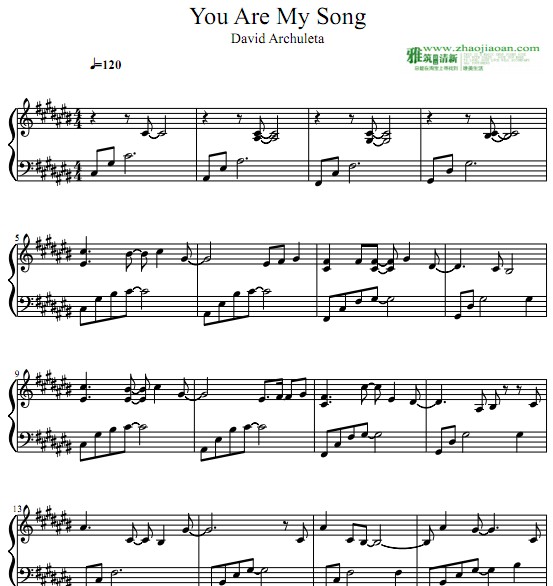 DAVID ARCHULETA – YOU ARE MY SONG钢琴谱
