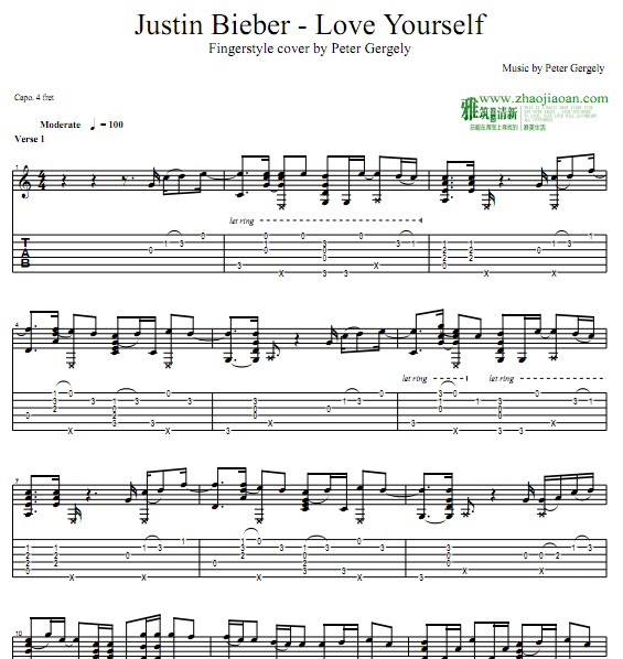 Peter Gergely版Love Yourself指弹吉他谱