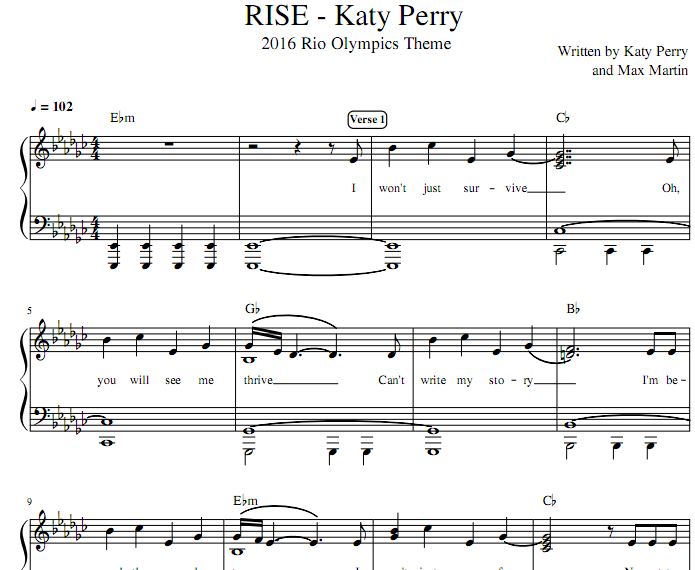 2016奥运会主题曲Katy Perry - RiSE钢琴谱