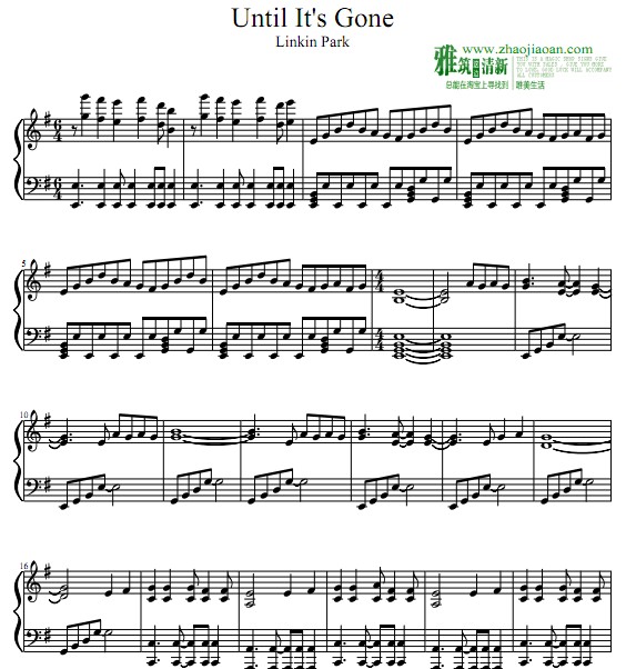 linkin prak - untiled it gone钢琴谱
